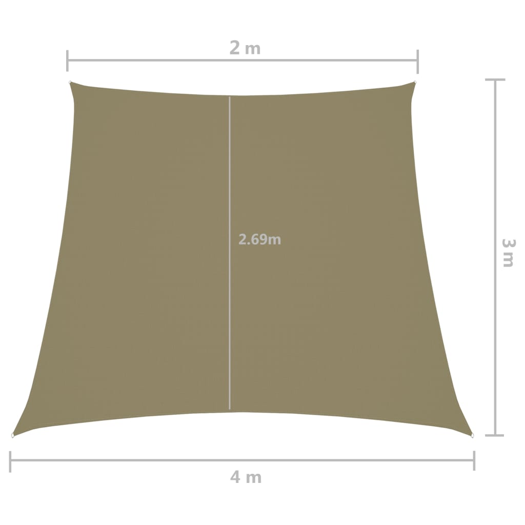 Schaduwdoek trapezium 2/4x3 meter beige