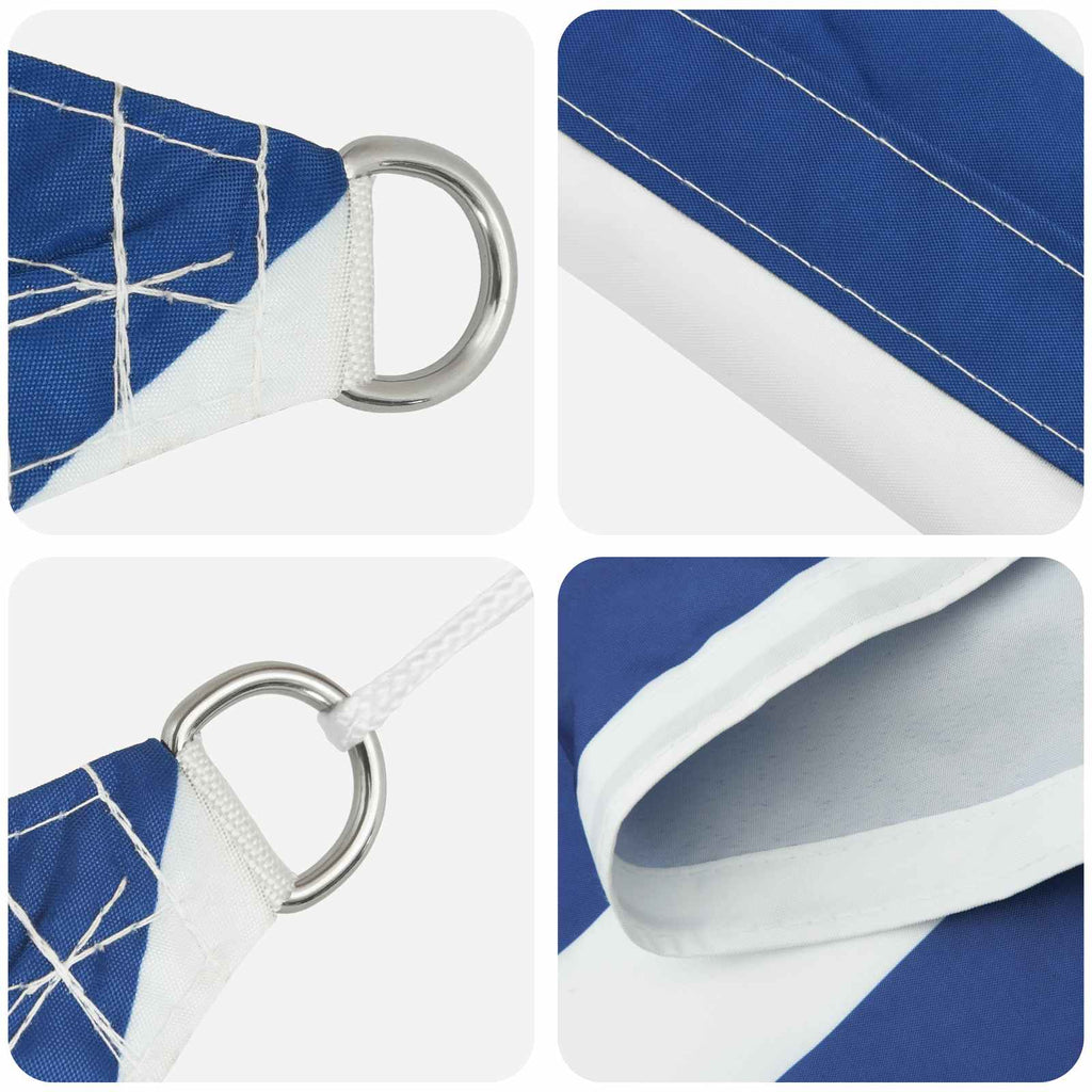 Schaduwdoek driehoekig blauw/wit waterdicht oxford stof detail 3