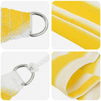 Geel/wit driehoekig HDPE schaduwdoek detail 1
