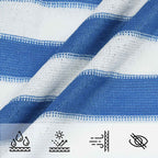 Blauw/wit driehoekig HDPE schaduwdoek detail 3