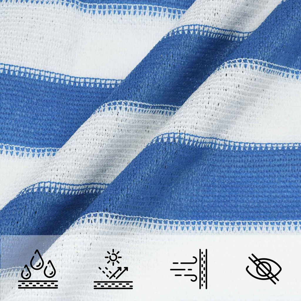 Blauw/wit driehoekig HDPE schaduwdoek detail 3